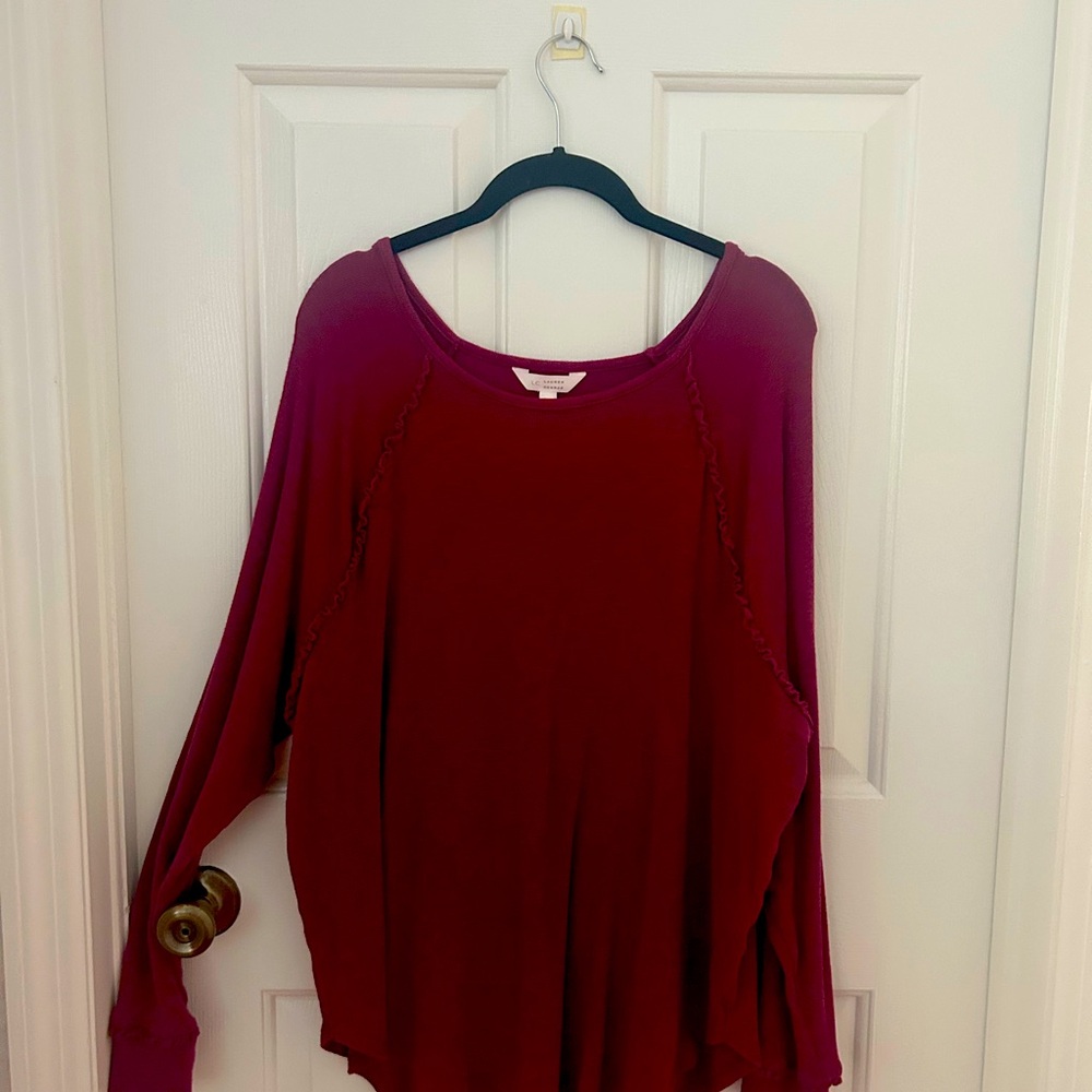 LC Lauren Conrad Red Asymmetrical Long Sleeve Blouse